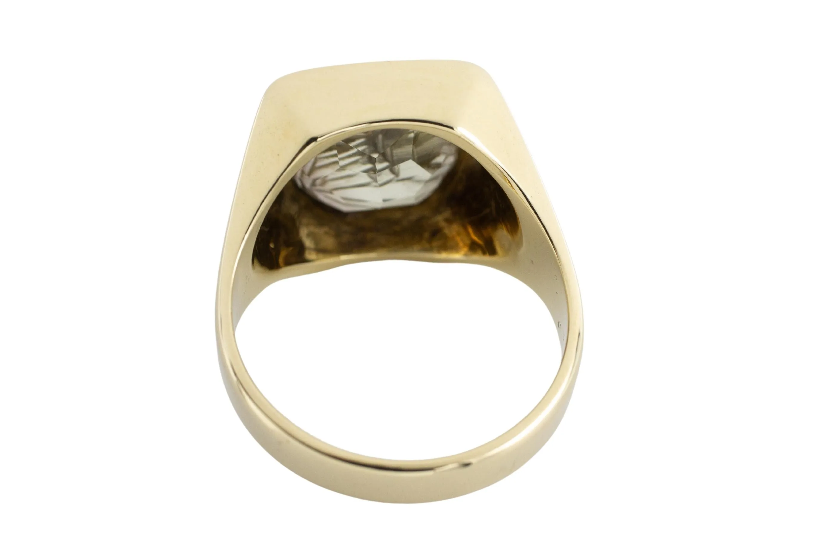 14 carat gold signet ring with a rock crystal intaglio