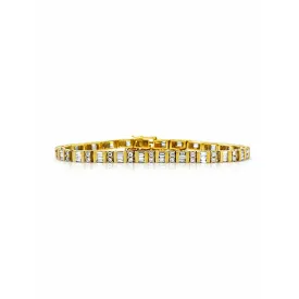 14K Gold Diamond Bracelet, Baguette Cut and Round Cut Diamond Bracelet