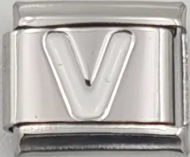 9mm White Letter V Charm