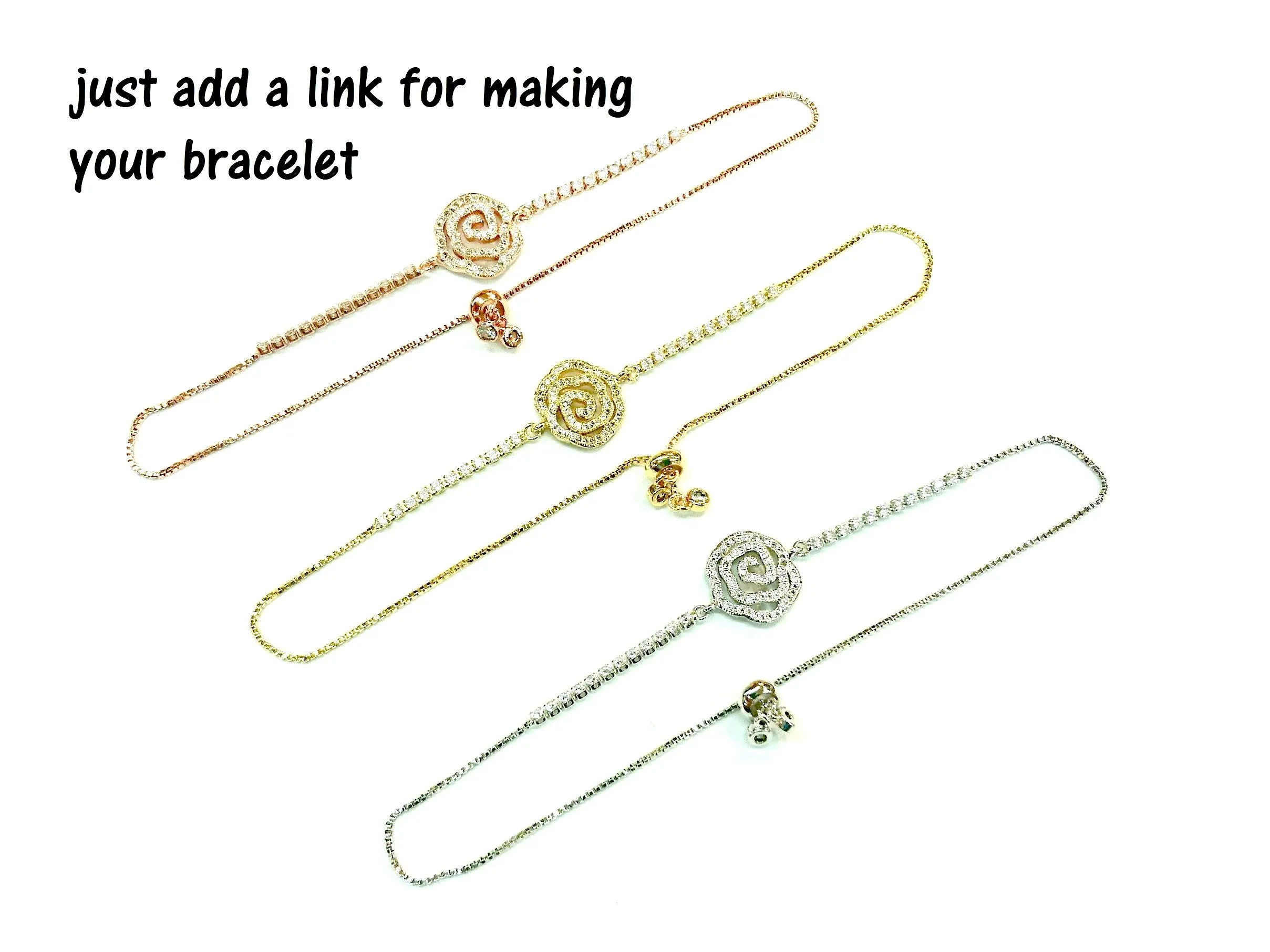 Adjustable Clasp Bracelet, Open-loop End, Cubic Zirconia Framed | 百搭鋯石手鏈