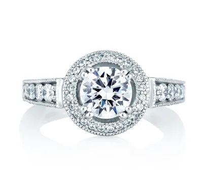 A.JAFFE ART DECO CLASSIC MILGRAIN HALO SET ENGAGEMENT RING 0.93            (not including center st