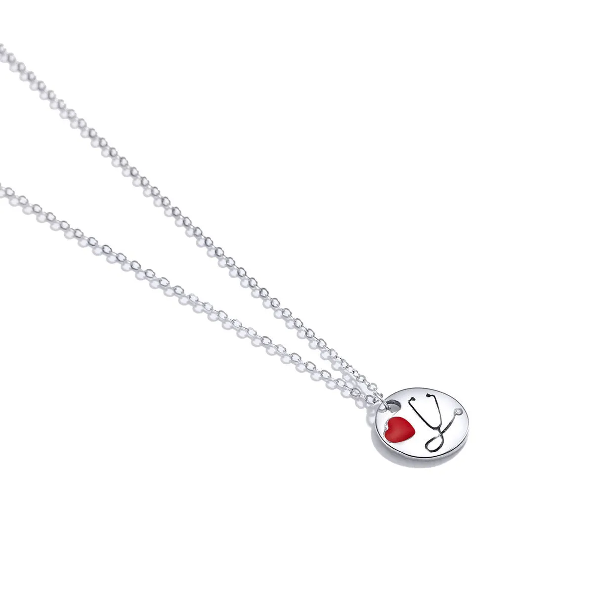 Angel in White Heart Nurse Pendant Necklace Sterling Silver