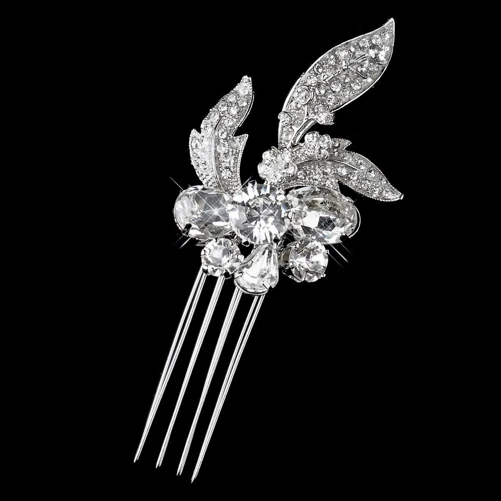 Antique Silver Crystal Encrusted Bridal Hair Comb