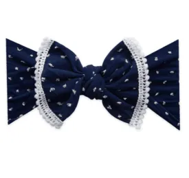 Baby Bling Bows Trimmed Shabby Knot Mini Pom--Navy Dot