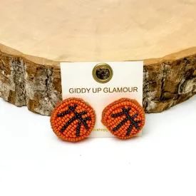 Beaded Basketball Stud Earrings in Orange