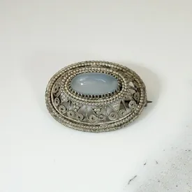 Chalcedony Sugarloaf in Silver Wirework Brooch