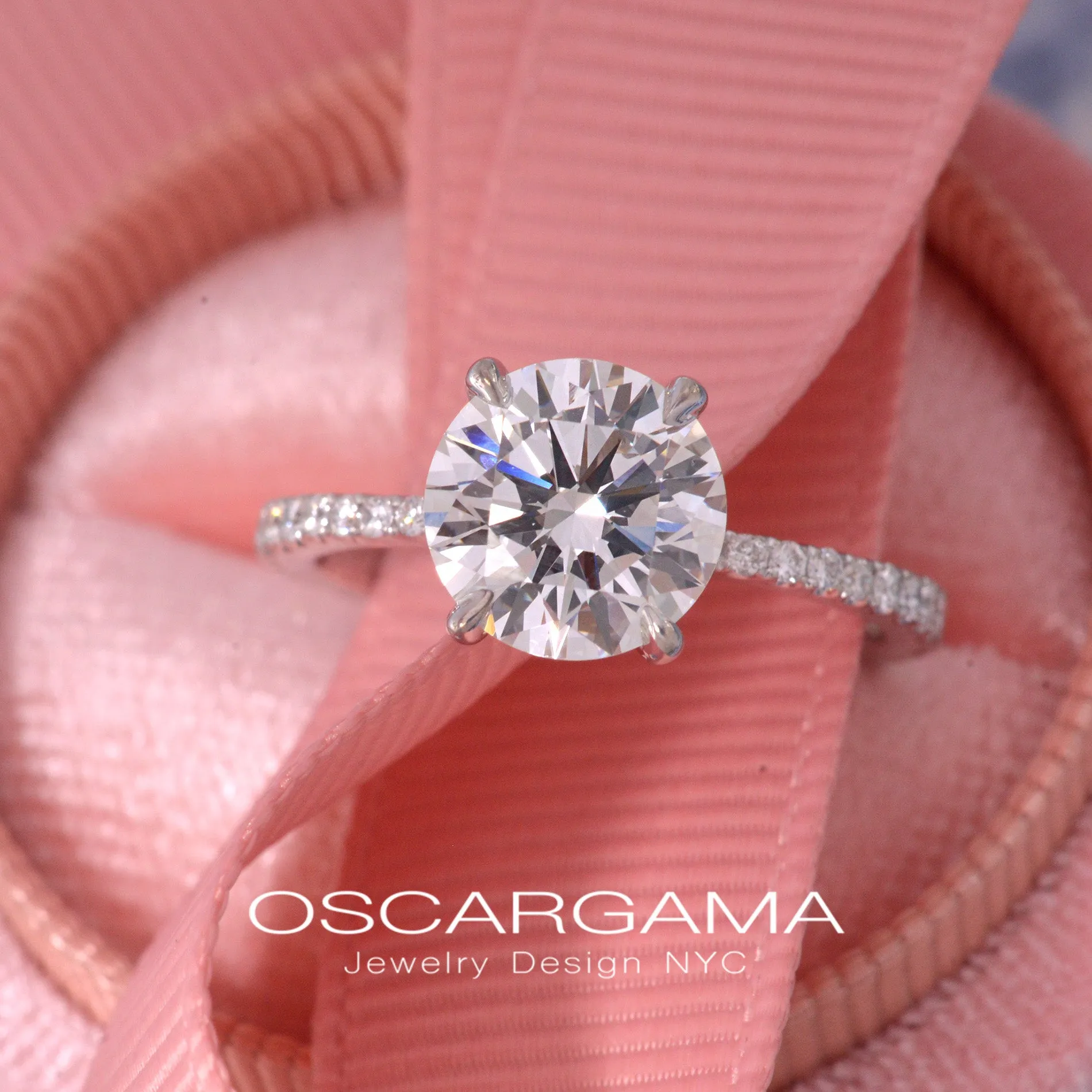 Classic round solitaire diamond engagement ring - micro pave 2ct to 3ct Lab grown center stone