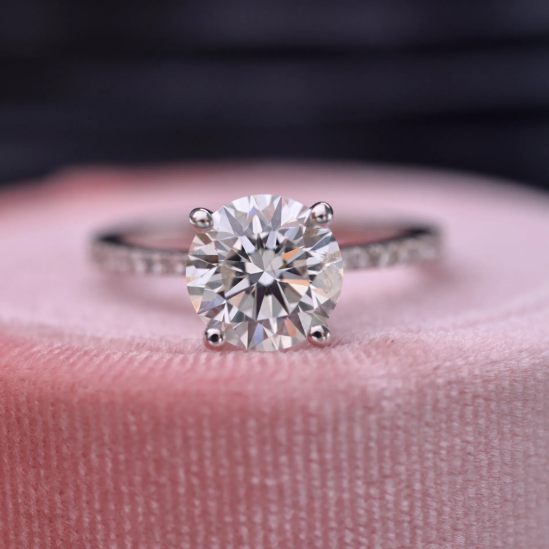 Classic round solitaire diamond engagement ring - micro pave 2ct to 3ct Lab grown center stone