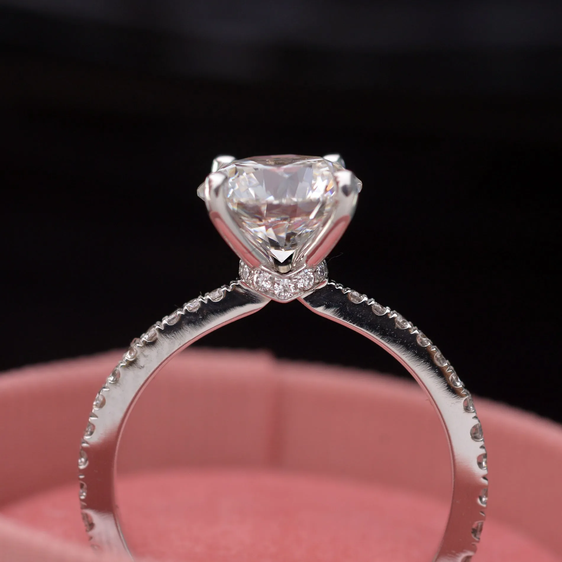 Classic round solitaire diamond engagement ring - micro pave 2ct to 3ct Lab grown center stone