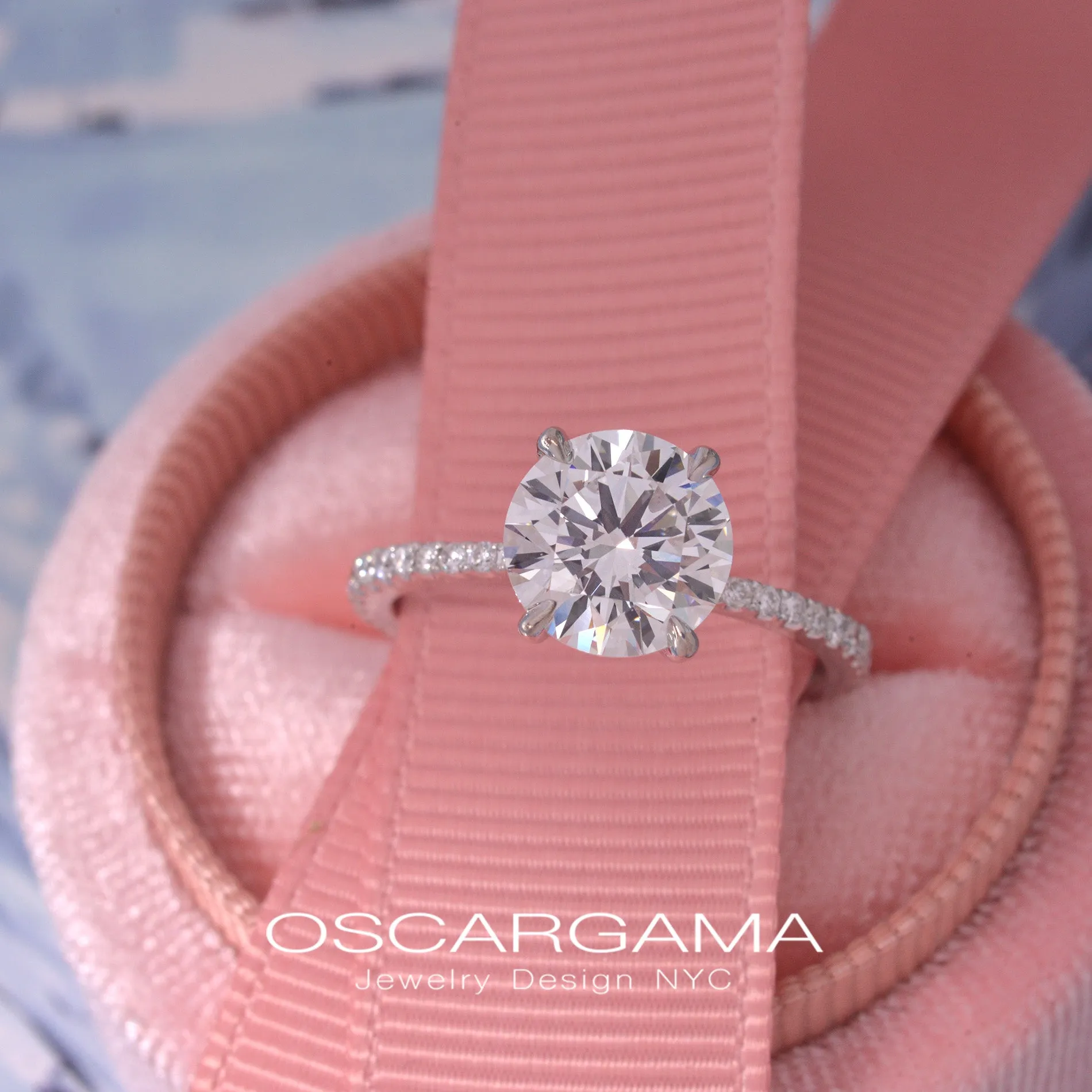 Classic round solitaire diamond engagement ring - micro pave 2ct to 3ct Lab grown center stone