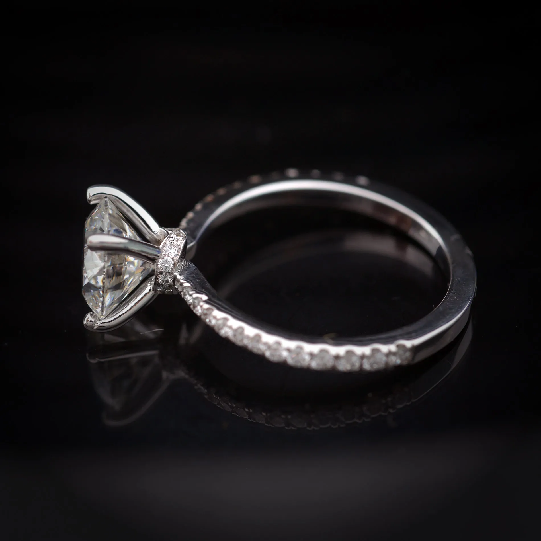 Classic round solitaire diamond engagement ring - micro pave 2ct to 3ct Lab grown center stone