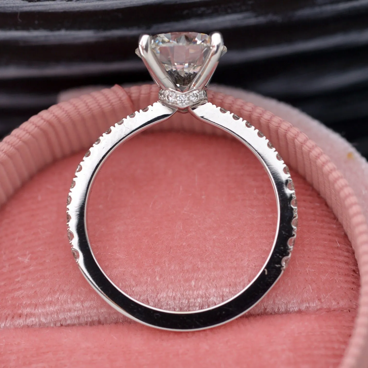 Classic round solitaire diamond engagement ring - micro pave 2ct to 3ct Lab grown center stone