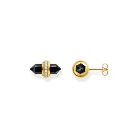 Crystal ear studs with onyx Gold