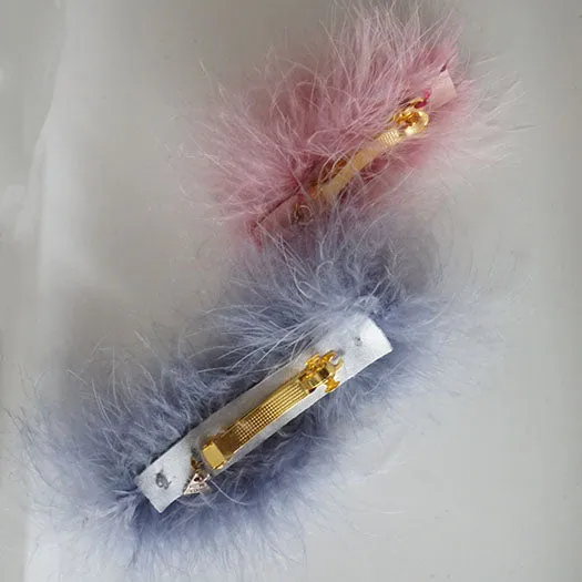 Feather Hair Pin - White, Gray and Pink