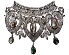 Large Vintage Silver Filigree Brooch w Abalone Drops Egyptian North African 4.13 - VFG