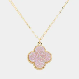 Lavender Druzy Quatrefoil Pendant Necklace