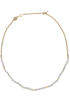 Mini Pearls Chain Necklace - Black - Gold