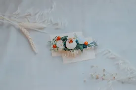 Peach Peony Bridal Comb with White Mulberry Paper Roses, Wedding Comb, Boho Bridal Comb