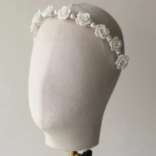 Roselle White Ceramic Floral Pearl Headband