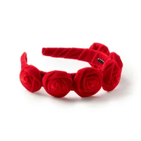 Rosette Velvet Headband Red