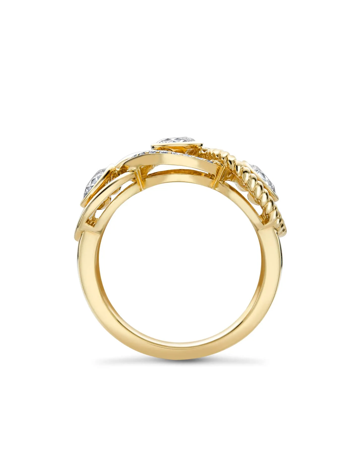 Roulette Triple Diamond Yellow Gold Ring