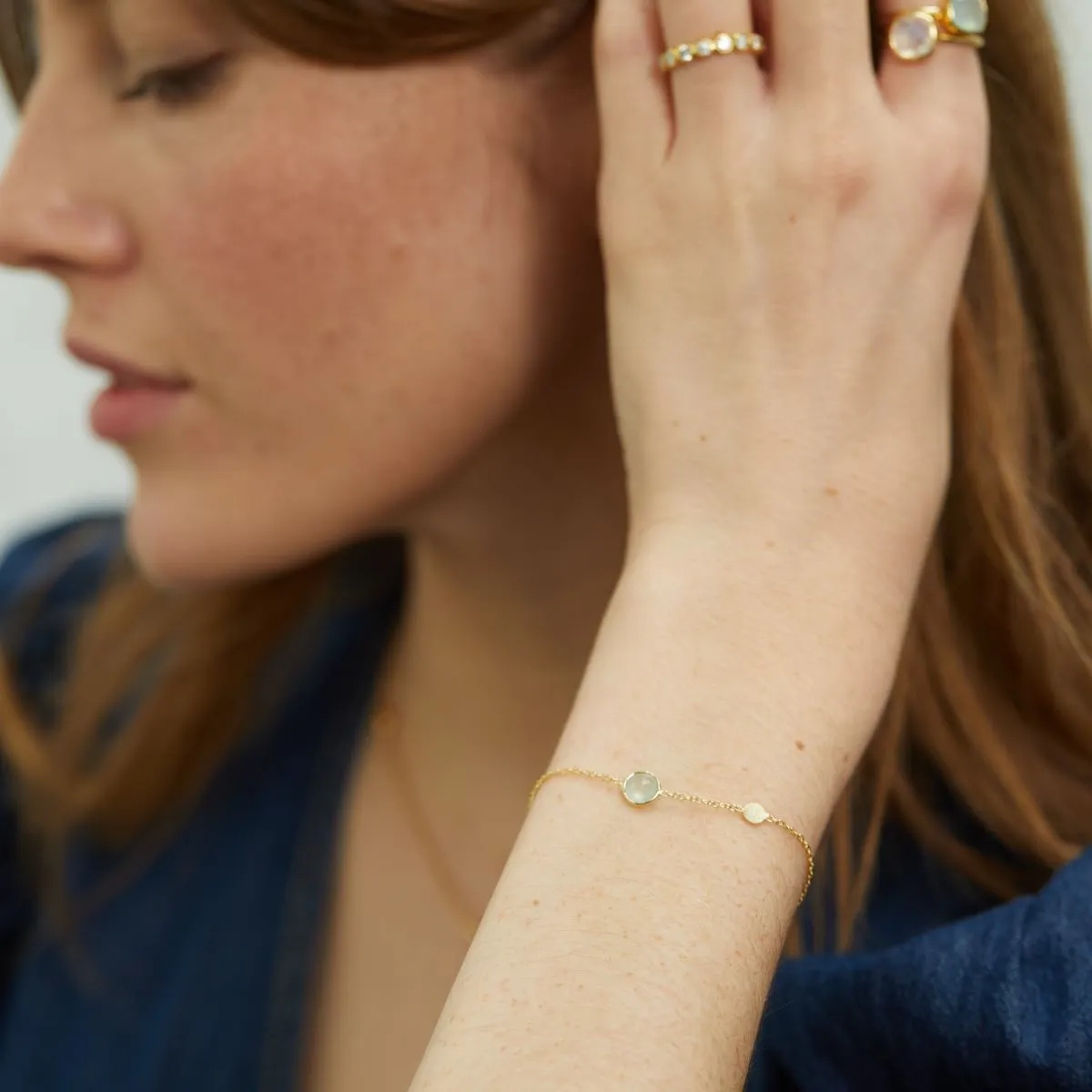 Salina Aqua Chalcedony and Gold Disc Bracelet