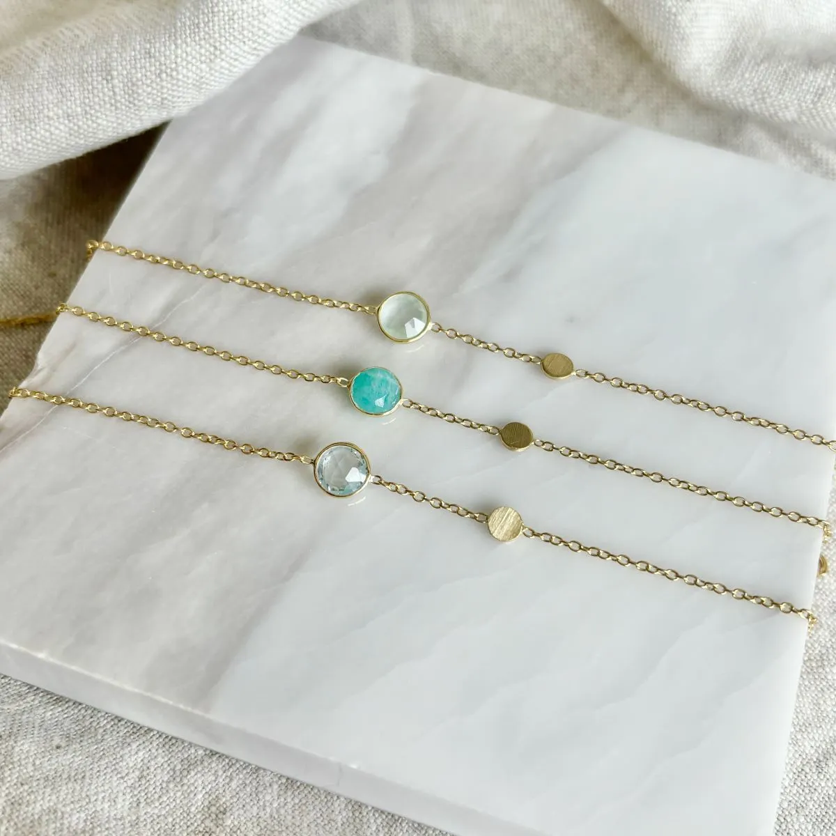 Salina Aqua Chalcedony and Gold Disc Bracelet