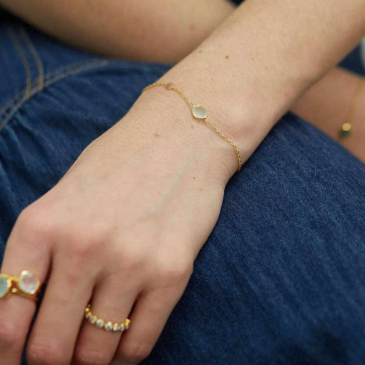 Salina Aqua Chalcedony and Gold Disc Bracelet