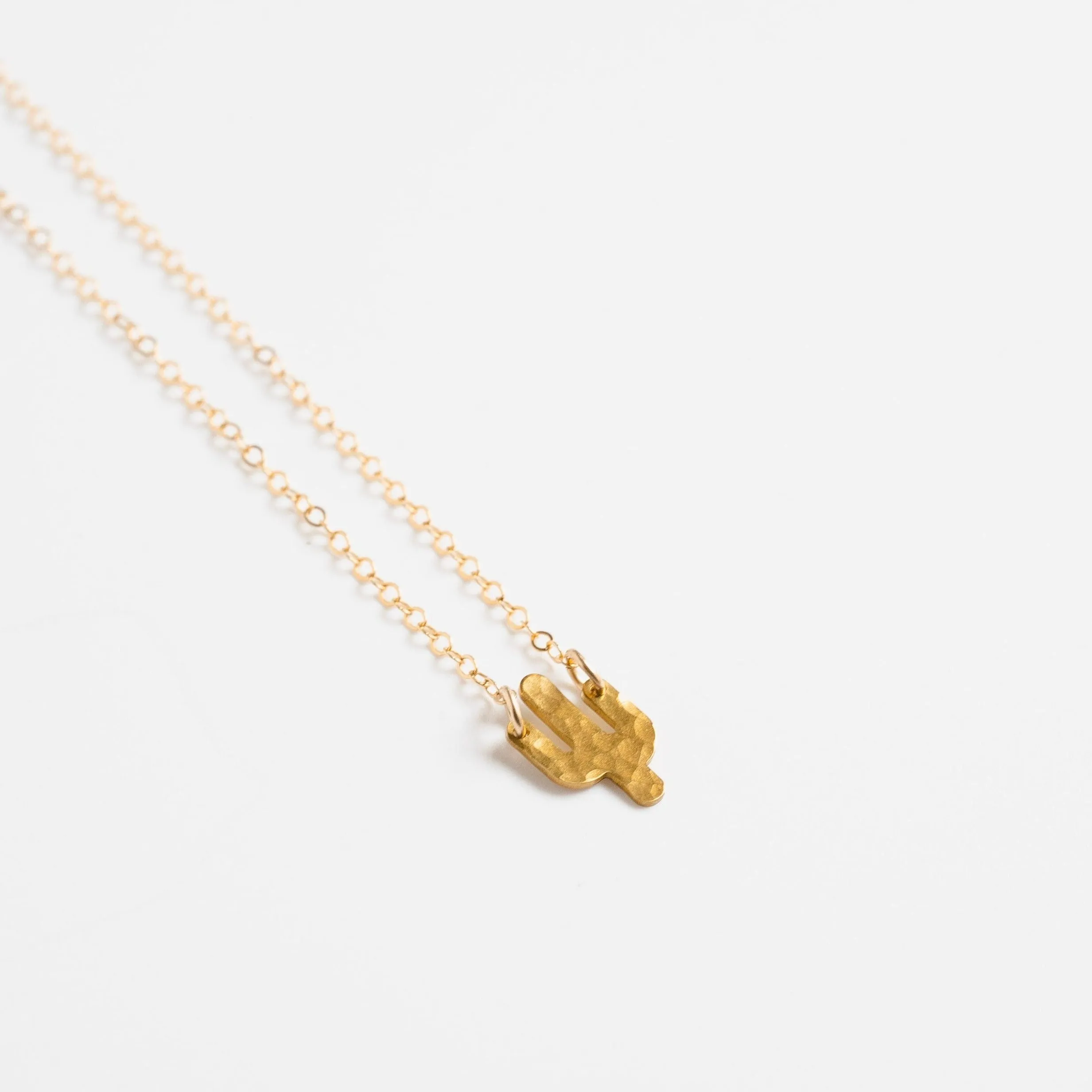 Tiny Cactus Hammered Necklace in Brass and Gold FIll