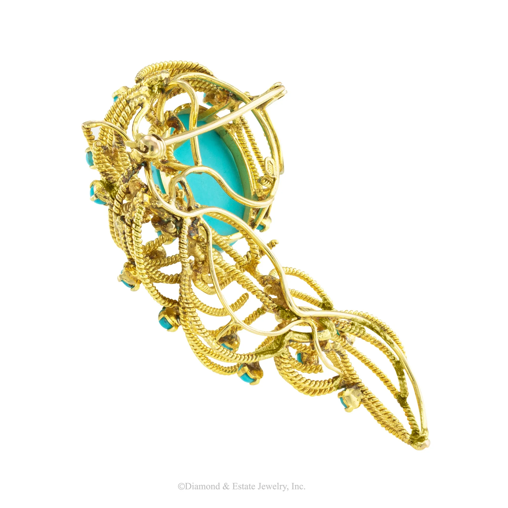 Turquoise Yellow Gold Brooch Pendant