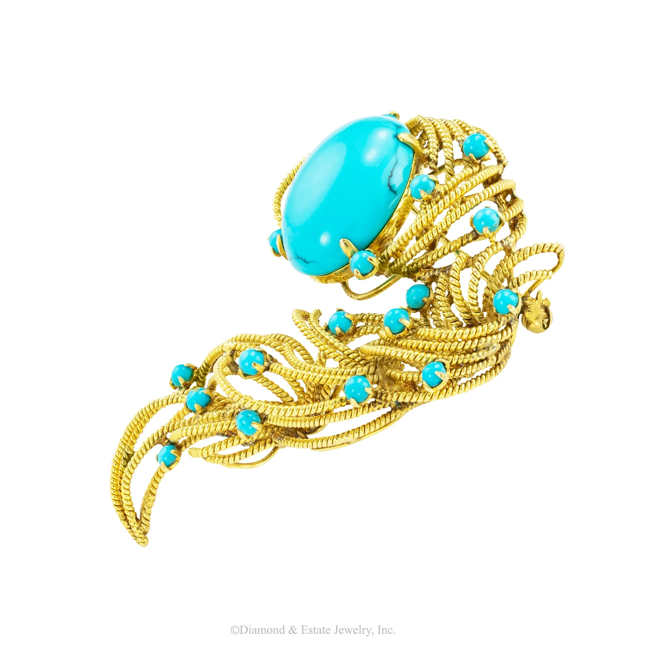 Turquoise Yellow Gold Brooch Pendant