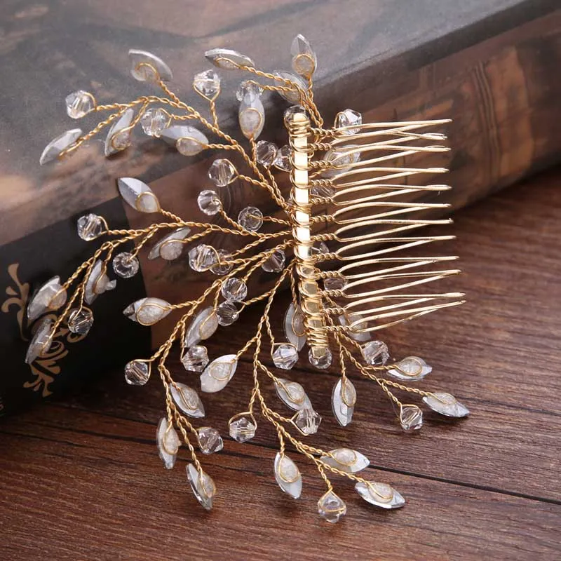 Vintage Inspired Silver or Gold Crystal Spray Bridal Hair Comb