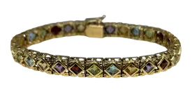 Vintage Multi Gemstone 14K Gold Bracelet,  7.5"