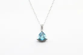 White Gold Blue Topaz Trillion Necklace